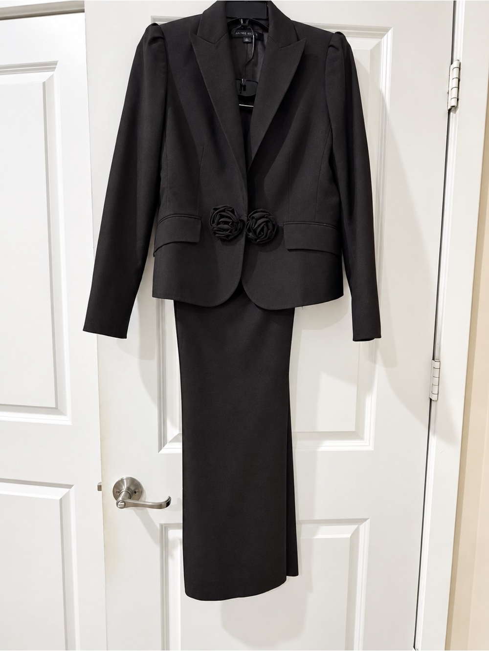 Anne Klein Women’s Brown Herringbone 2-Piece Pant Suit Blazer Pants Size 4
